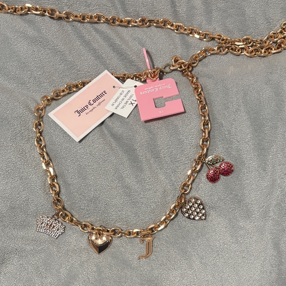 Juicy Couture Gold charm belt with Heart and Cherry Charms